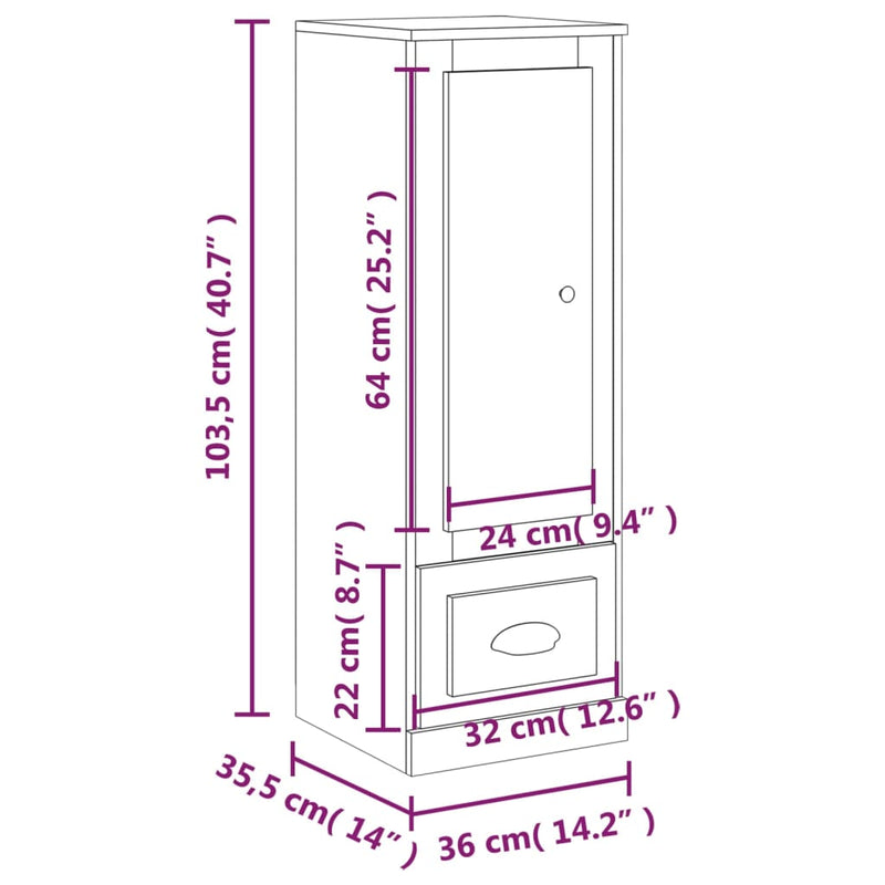 Highboard sonoma eik 36x35,5x103,5 cm konstruert tre