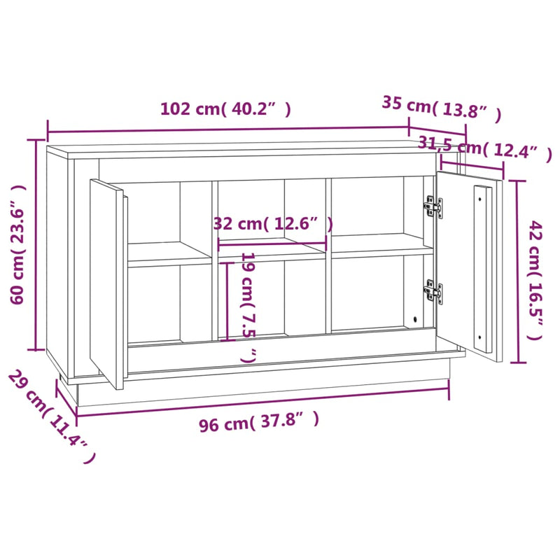 Skjenk høyglans hvit 102x35x60 cm konstruert tre