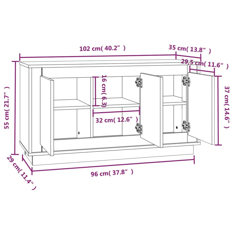 Skjenk betonggrå 102x35x55 cm konstruert tre