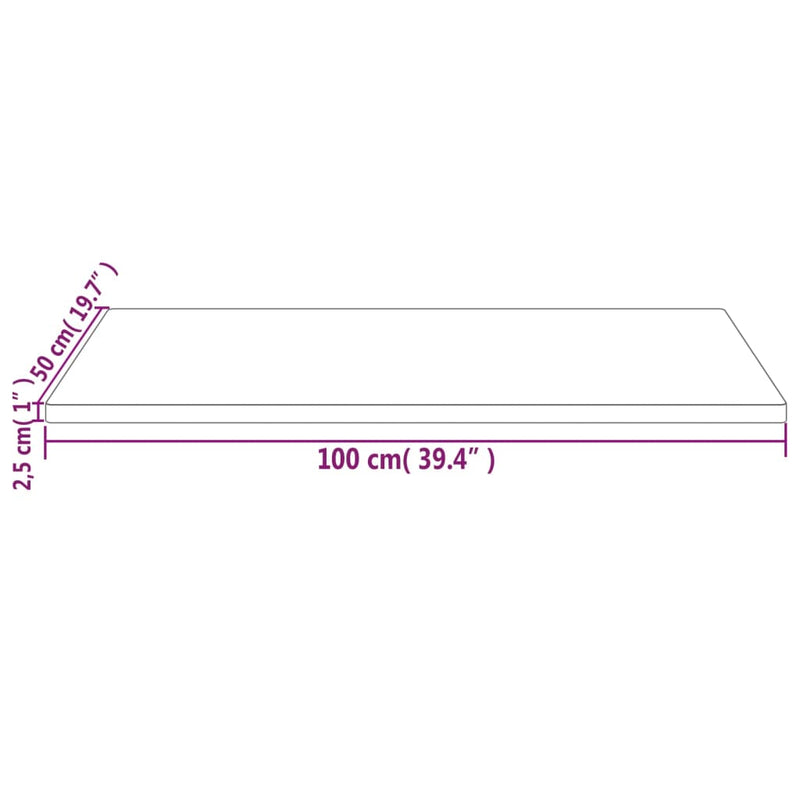 Bordplate 100x50x2,5 cm heltre furu rektangulær