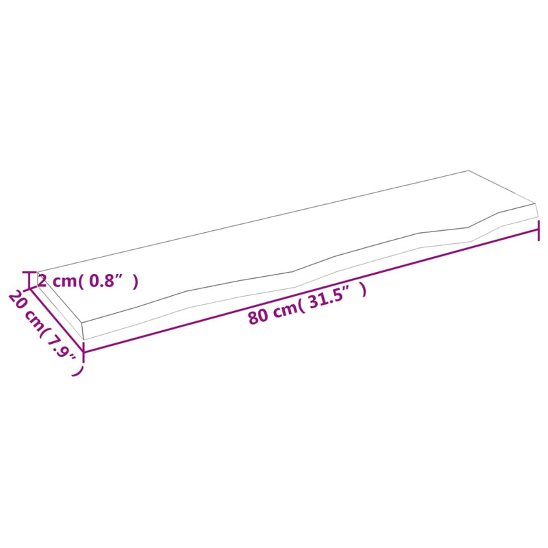 Vegghylle 80x20x2 cm ubehandlet heltre eik