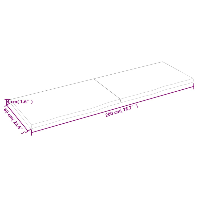 Vegghylle lysebrun 200x60x(2-4) cm behandlet heltre eik