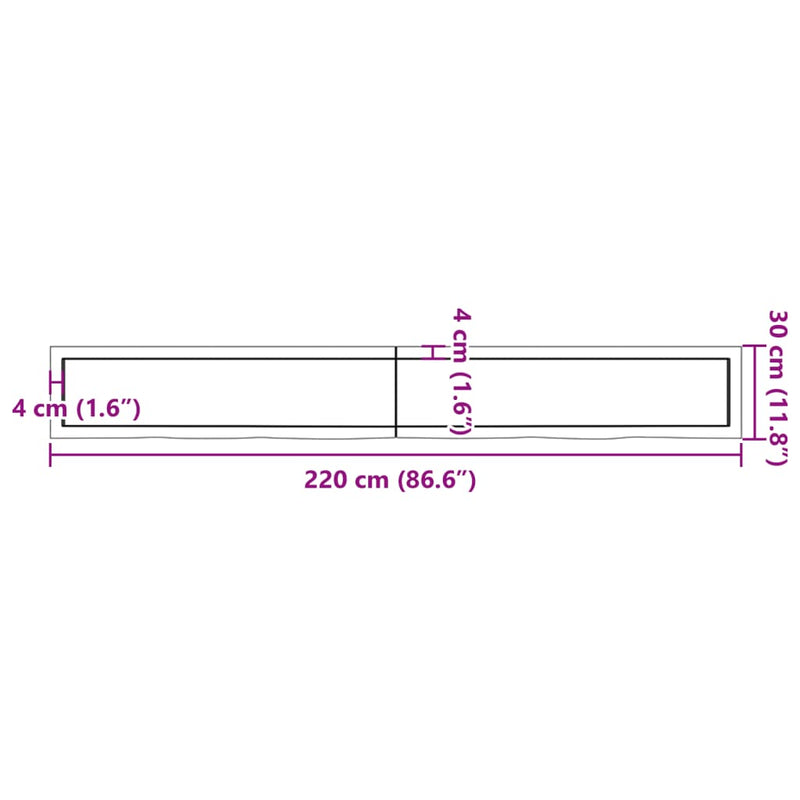 Vegghylle lysebrun 220x30x(2-6) cm behandlet heltre eik