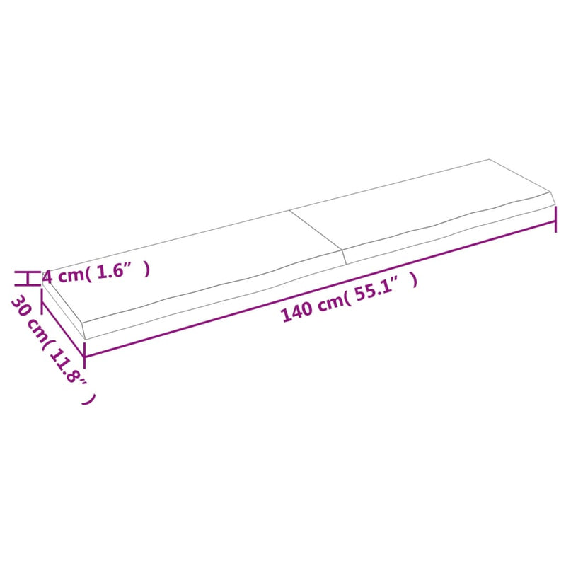 Vegghylle mørkebrun 140x30x(2-4) cm behandlet heltre eik