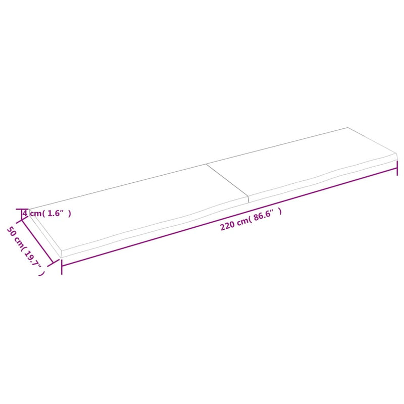 Vegghylle mørkebrun 220x50x(2-4) cm behandlet heltre eik