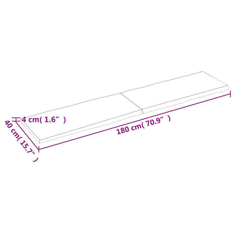 Bordplate 180x40x(2-4) cm ubehandlet heltre eik naturlig kant