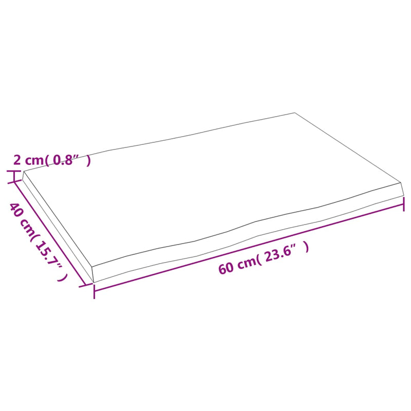 Bordplate lysebrun 60x40x2cm behandlet heltre eik naturlig kant