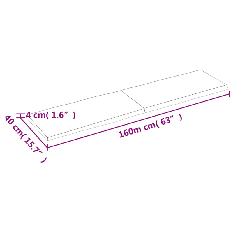 Bordplate lysebrun 160x40x(2-4)cm behandlet heltre naturlig