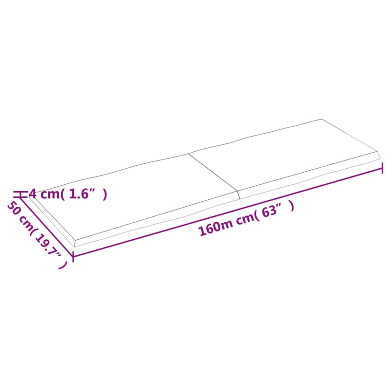 Bordplate lysebrun 160x50x(2-4)cm behandlet heltre naturlig