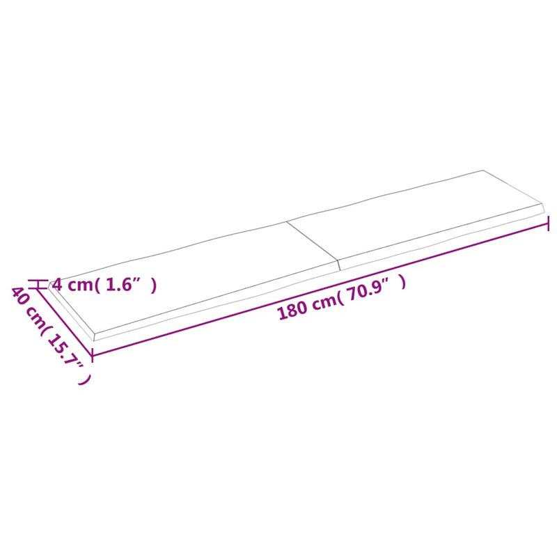 Bordplate lysebrun 180x40x(2-4)cm behandlet heltre naturlig