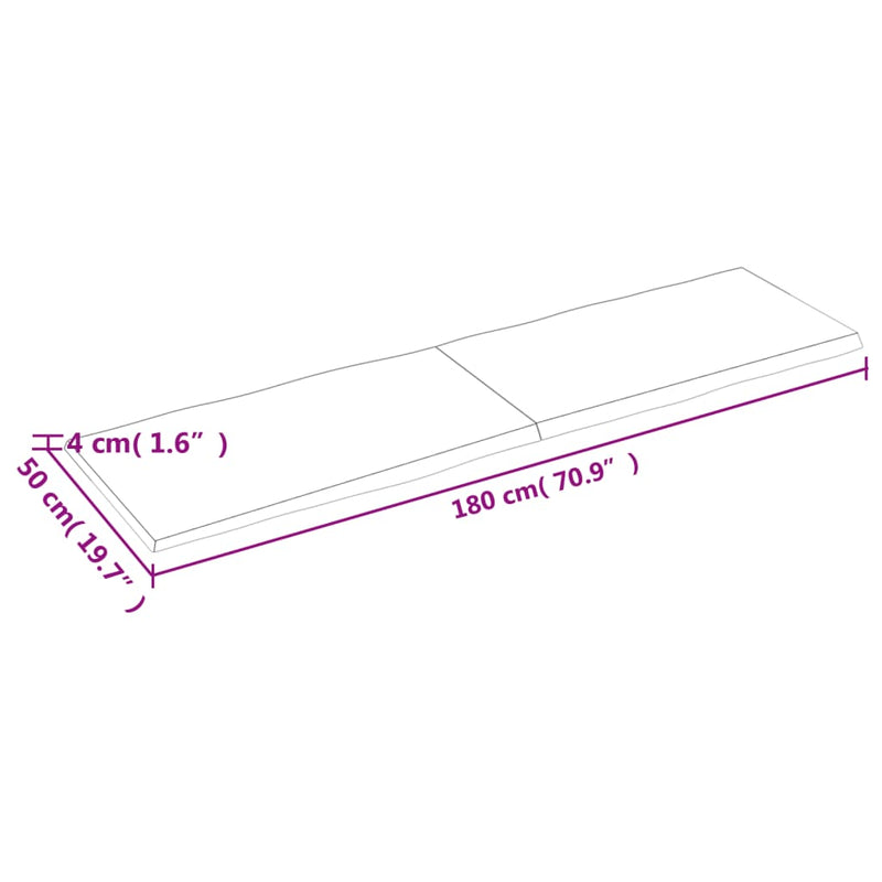 Bordplate lysebrun 180x50x(2-4)cm behandlet heltre naturlig