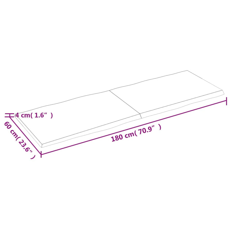 Bordplate lysebrun 180x60x(2-4)cm behandlet heltre naturlig