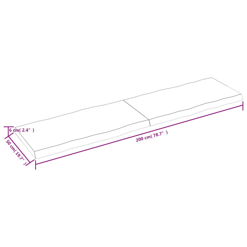 Bordplate lysebrun 200x50x(2-6)cm behandlet heltre naturlig