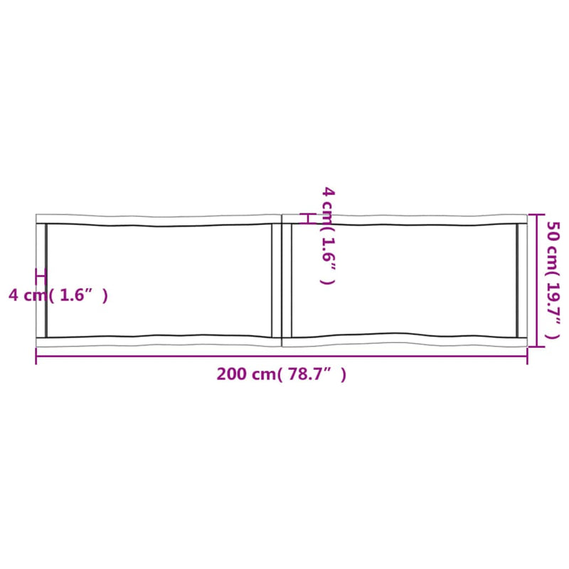 Bordplate lysebrun 200x50x(2-6)cm behandlet heltre naturlig