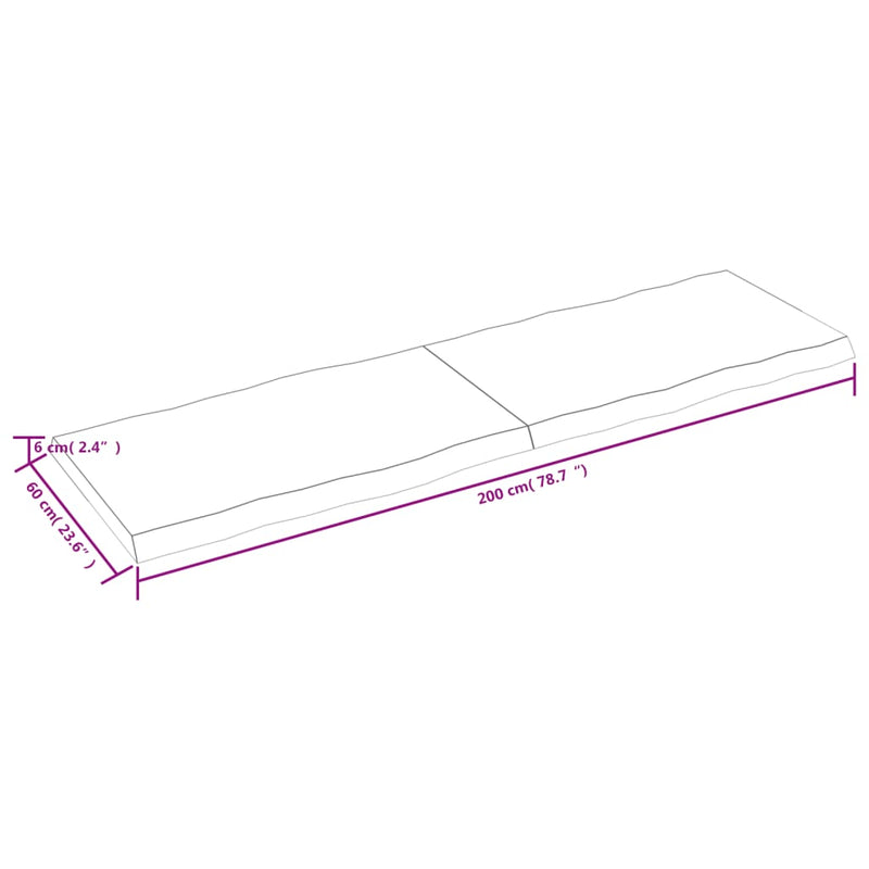 Bordplate lysebrun 200x60x(2-6)cm behandlet heltre naturlig