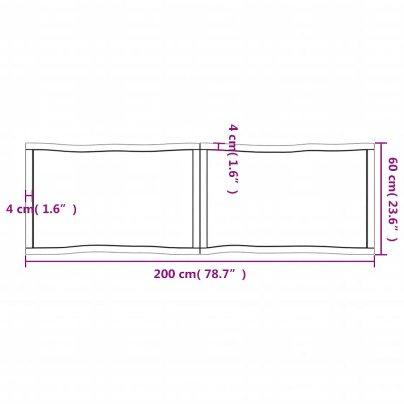 Bordplate lysebrun 200x60x(2-6)cm behandlet heltre naturlig