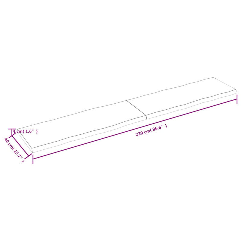 Bordplate lysebrun 220x40x(2-4)cm behandlet heltre naturlig