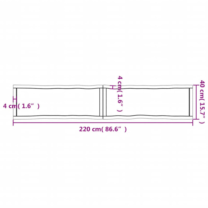 Bordplate lysebrun 220x40x(2-4)cm behandlet heltre naturlig