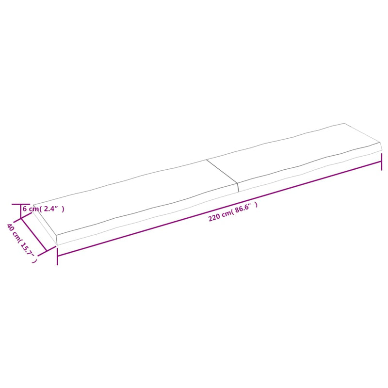 Bordplate lysebrun 220x40x(2-6)cm behandlet heltre naturlig