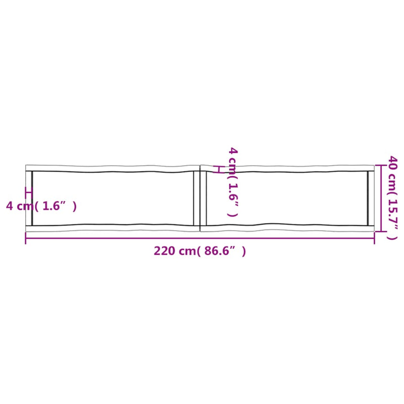 Bordplate lysebrun 220x40x(2-6)cm behandlet heltre naturlig