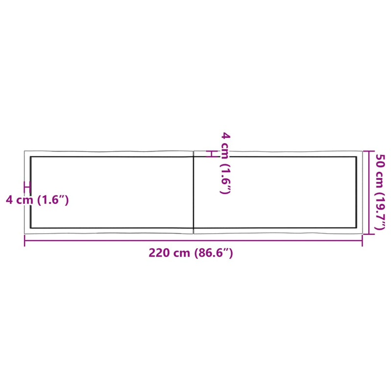 Bordplate lysebrun 220x50x(2-4)cm behandlet heltre naturlig