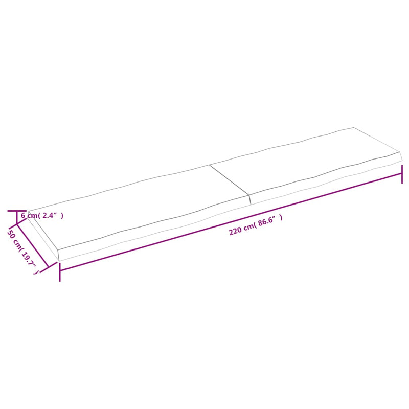 Bordplate lysebrun 220x50x(2-6)cm behandlet heltre naturlig