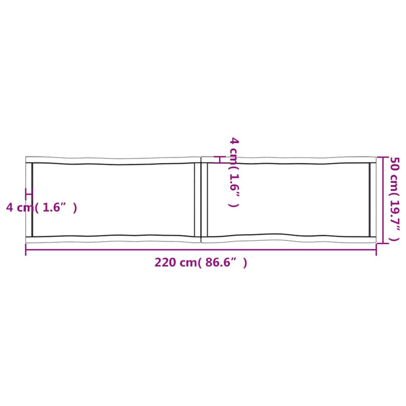 Bordplate lysebrun 220x50x(2-6)cm behandlet heltre naturlig