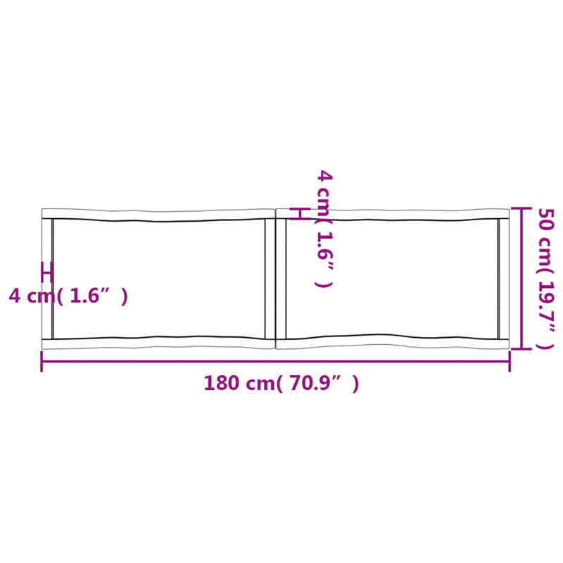 Bordplate mørkebrun 180x50x(2-6)cm behandlet heltre naturlig