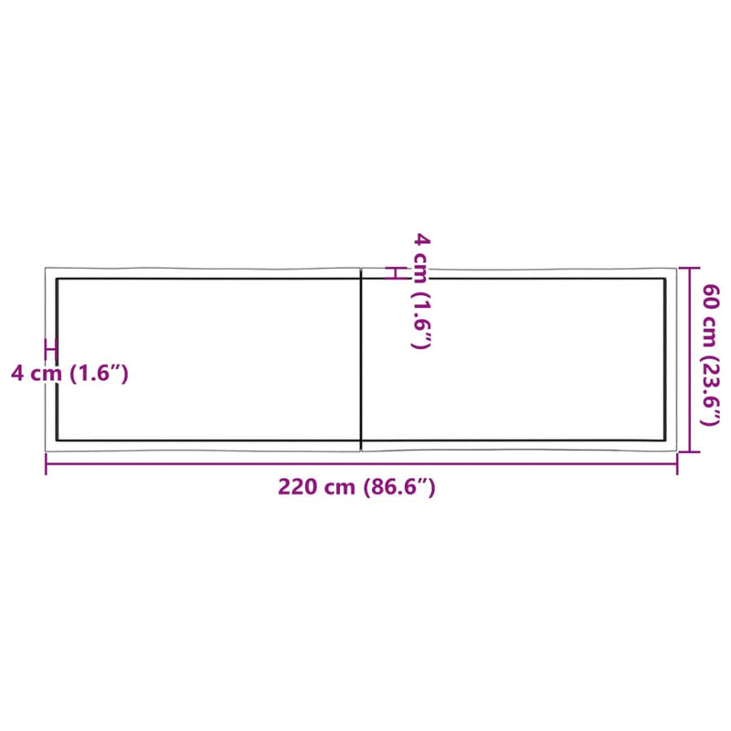 Bordplate mørkebrun 220x60x(2-4)cm behandlet heltre naturlig