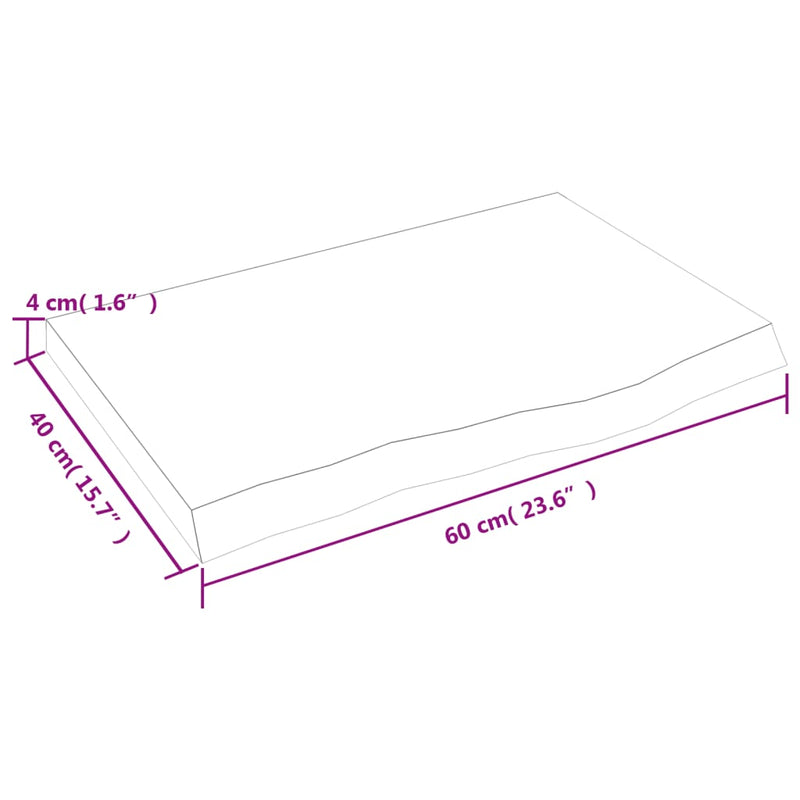 Bordplate 60x40x(2-4) cm ubehandlet heltre eik
