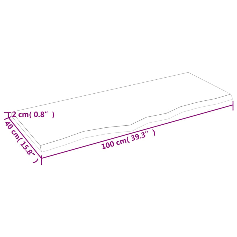 Bordplate 100x40x2 cm ubehandlet heltre eik