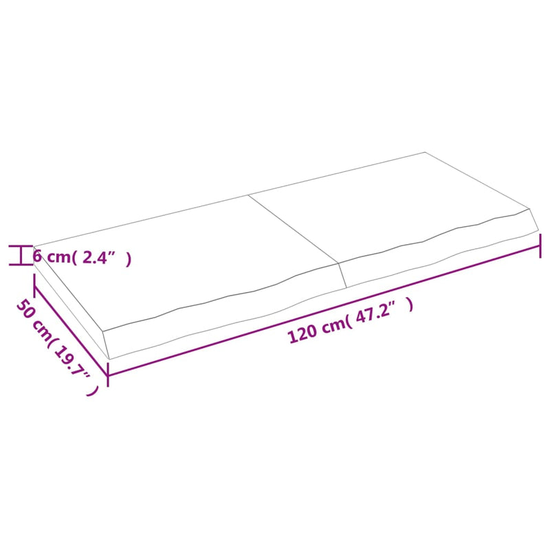 Bordplate 120x50x(2-6) cm ubehandlet heltre eik