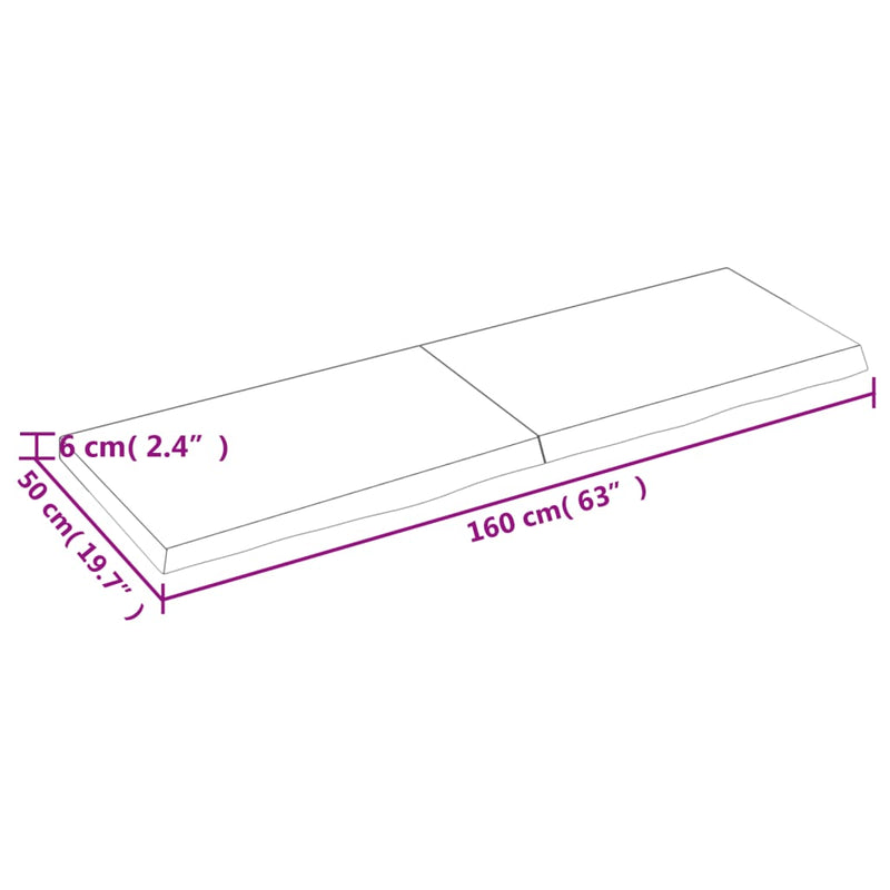 Bordplate 160x50x(2-6) cm ubehandlet heltre eik