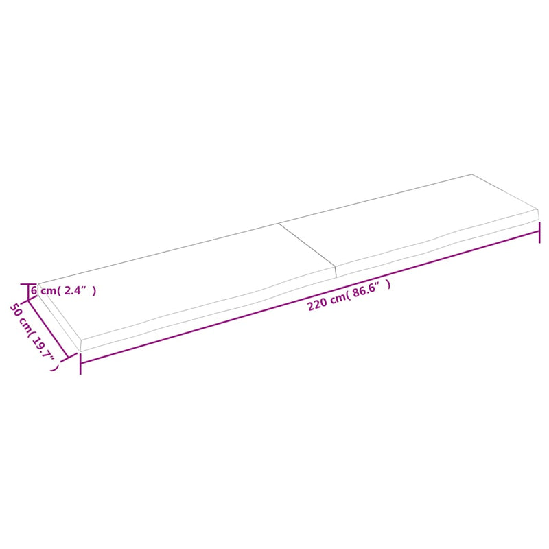 Bordplate 220x50x(2-6) cm ubehandlet heltre eik