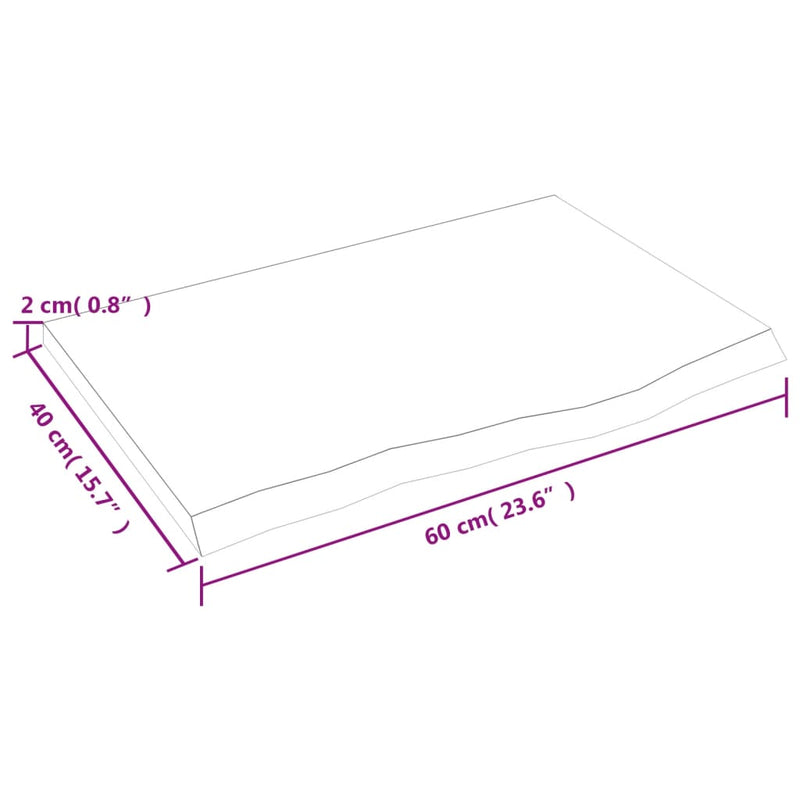 Bordplate lysebrun 60x40x2 cm behandlet heltre eik