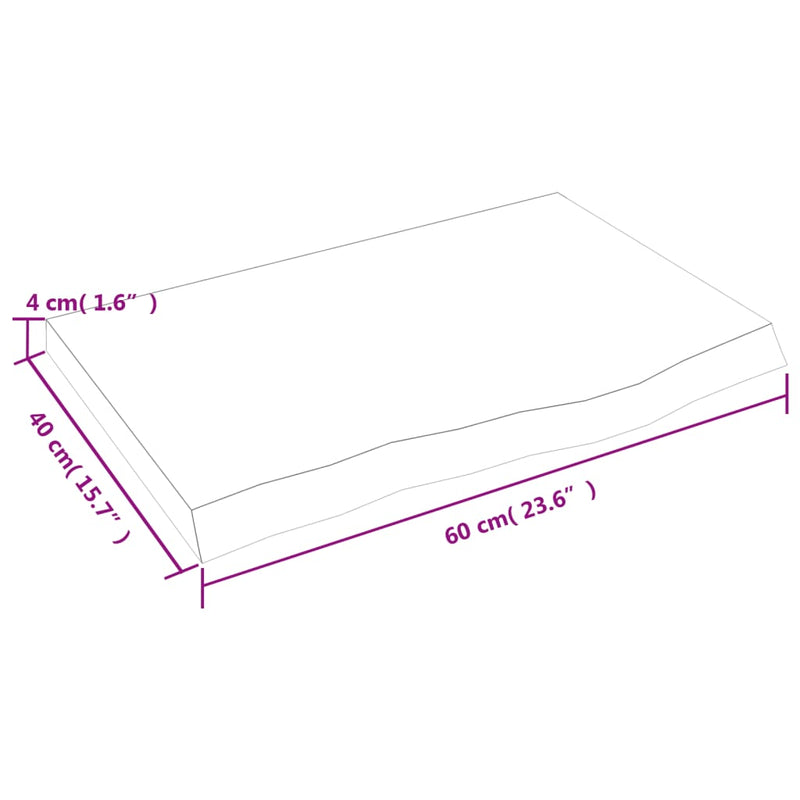 Bordplate lysebrun 60x40x(2-4) cm behandlet heltre eik