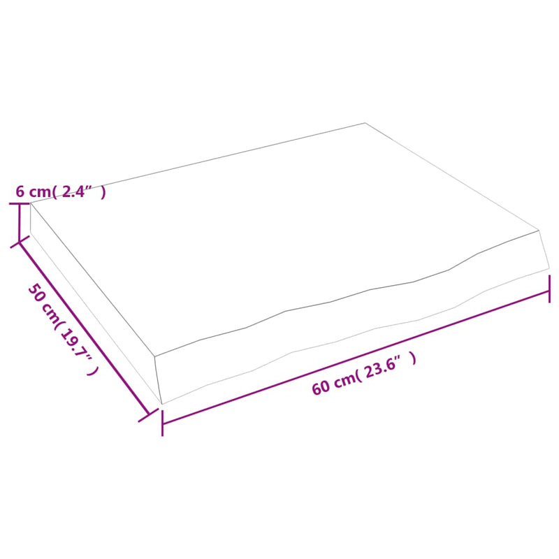 Bordplate lysebrun 60x50x(2-6) cm behandlet heltre eik