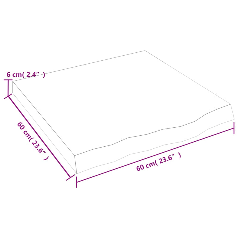 Bordplate lysebrun 60x60x(2-6) cm behandlet heltre eik