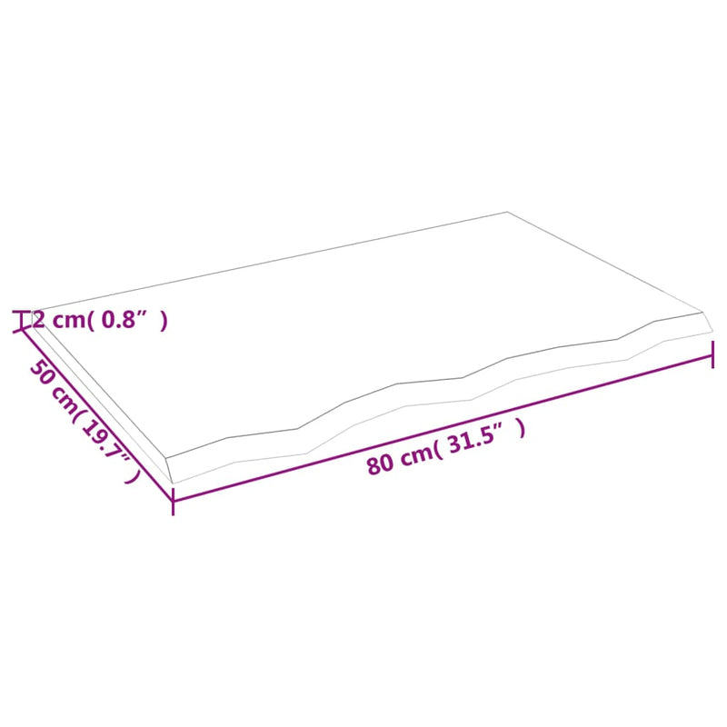 Bordplate lysebrun 80x50x2 cm behandlet heltre eik