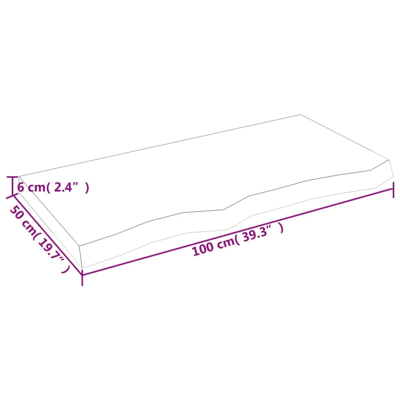 Bordplate lysebrun 100x50x(2-6) cm behandlet heltre eik