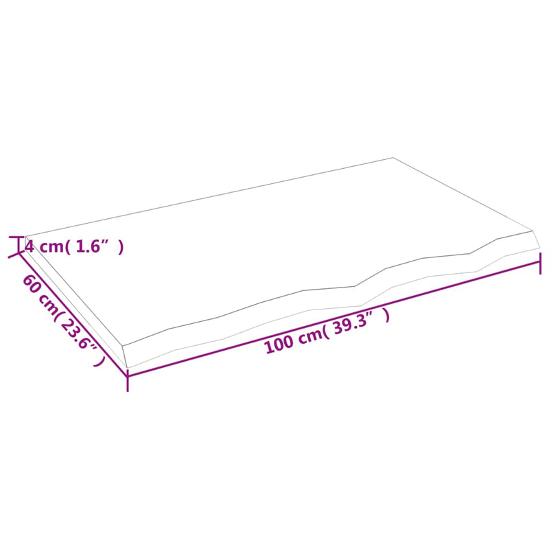 Bordplate lysebrun 100x60x(2-4) cm behandlet heltre eik