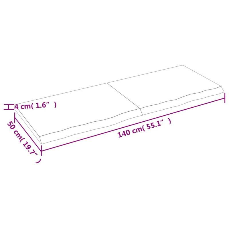 Bordplate lysebrun 140x50x(2-4) cm behandlet heltre eik