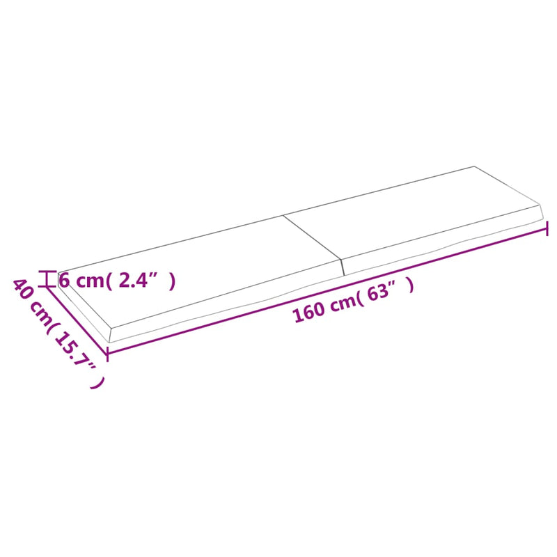 Bordplate lysebrun 160x40x(2-6) cm behandlet heltre eik