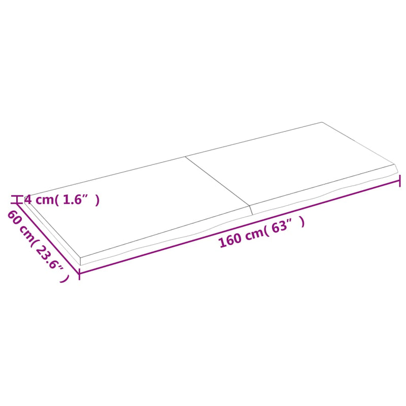 Bordplate lysebrun 160x60x(2-4) cm behandlet heltre eik