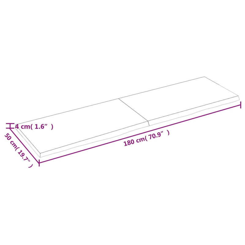 Bordplate lysebrun 180x50x(2-4) cm behandlet heltre eik