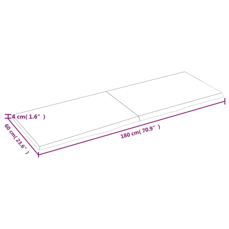 Bordplate lysebrun 180x60x(2-4) cm behandlet heltre eik
