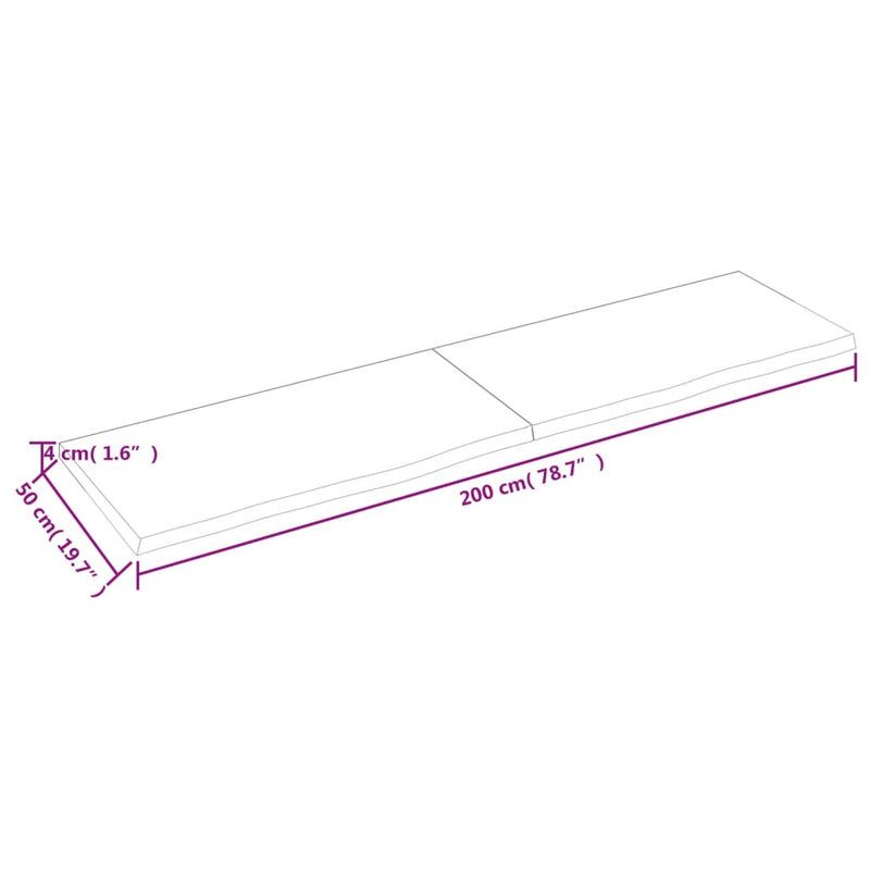 Bordplate lysebrun 200x50x(2-4) cm behandlet heltre eik