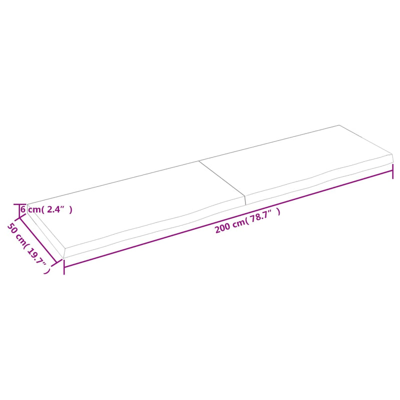 Bordplate lysebrun 200x50x(2-6) cm behandlet heltre eik