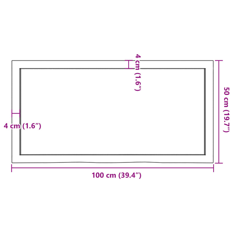 Bordplate mørkebrun 100x50x(2-4) cm behandlet heltre eik