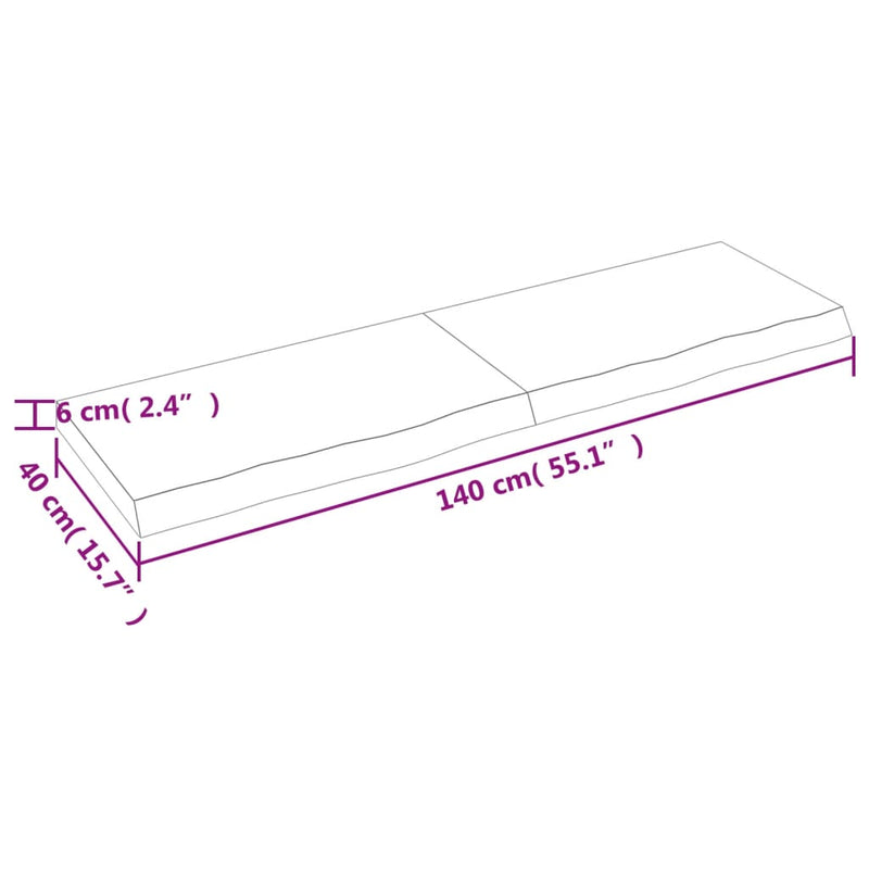 Bordplate mørkebrun 140x40x(2-6) cm behandlet heltre eik